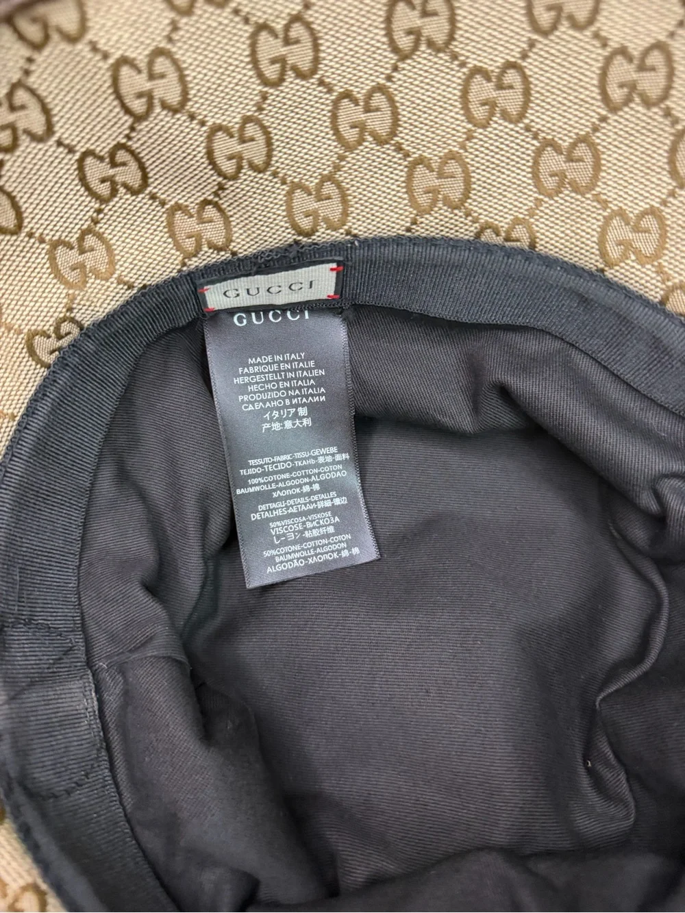 Gucci Tan/Brown GG Monogram Leather-Trim Cap